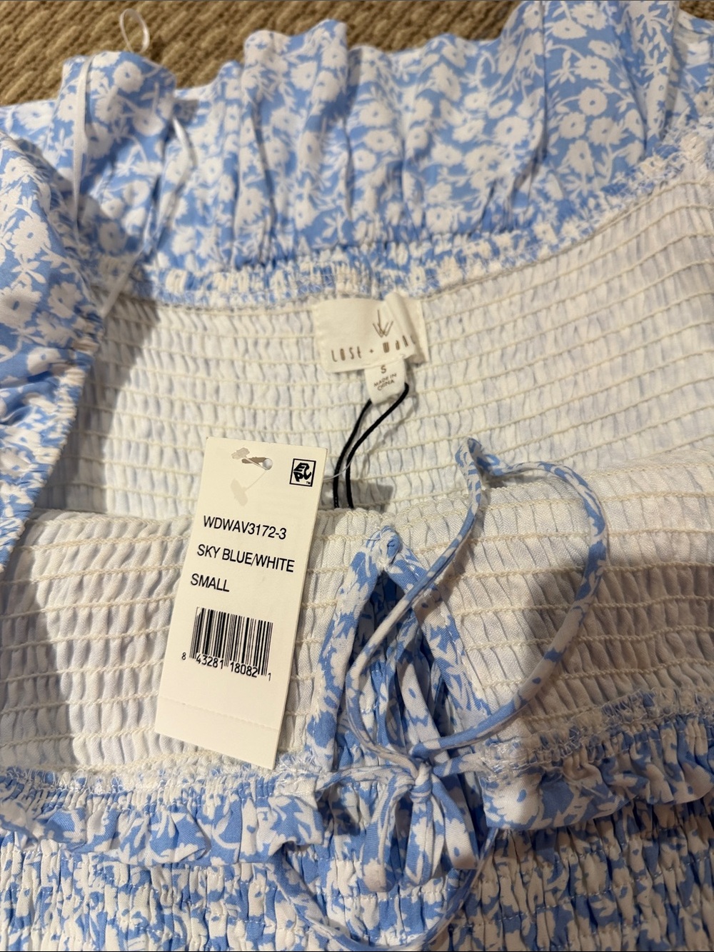 Lost + Wander Light Blue and White Floral Smocked Mini Dress - Picture 3 of 3